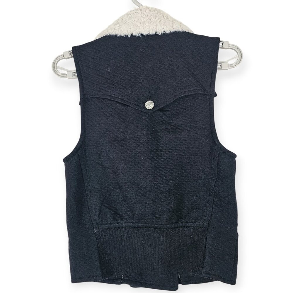 Juicy Couture Black Wool Blend Double Breasted Vest Small Faux Fur Collar